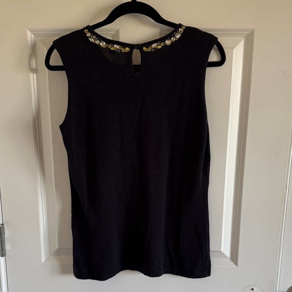 Joan Rivers Black Knit Sleeveless Tank Rhinestones Embroidered Embellished Small - Picture 5 of 8
